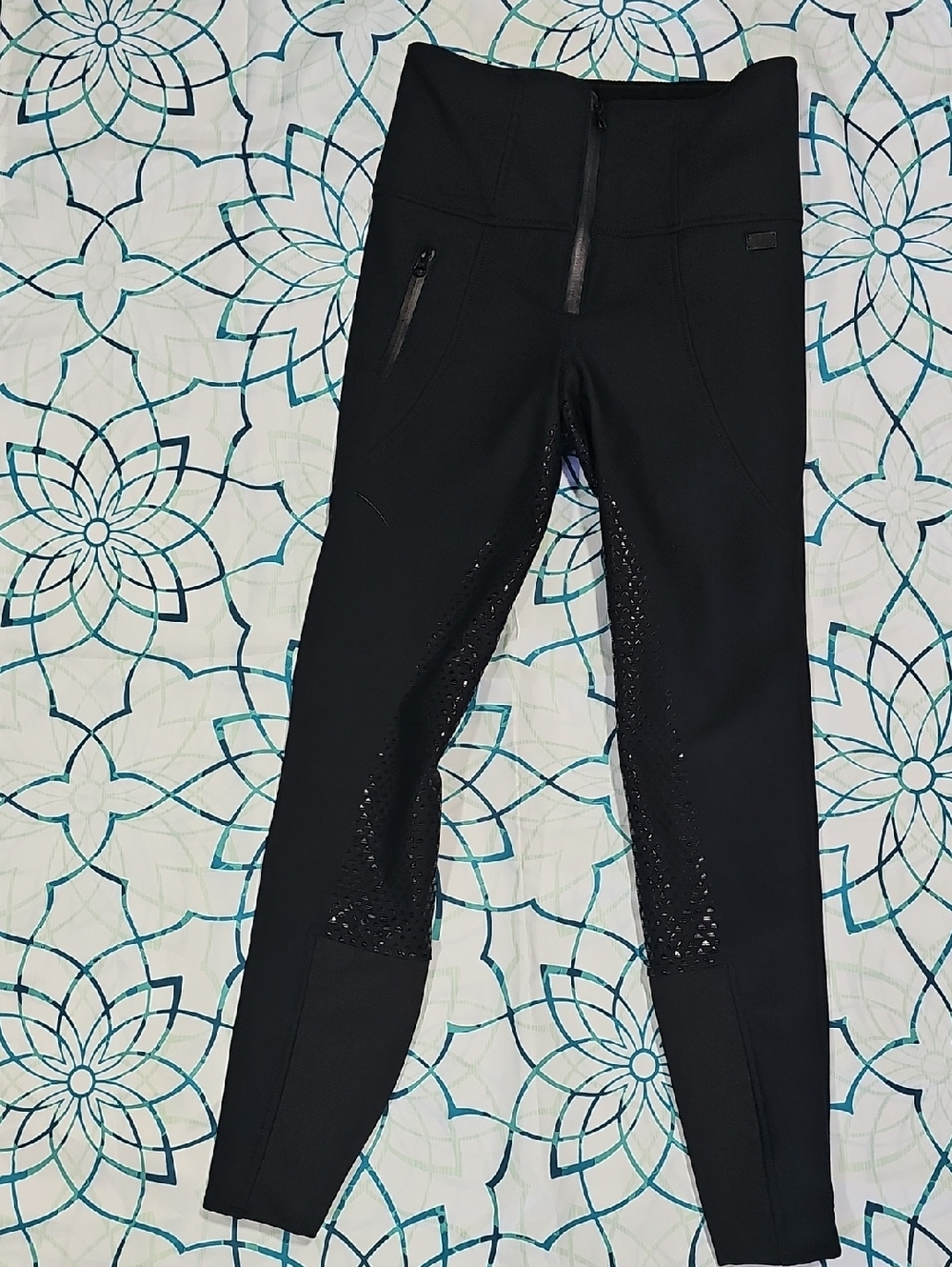 High-Waist Black Women's Equestrian Tights with Silicone Seat
